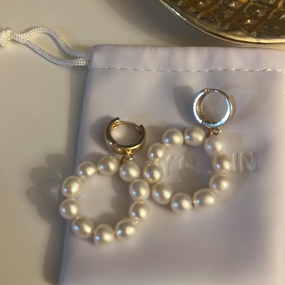 Pearl Hoop Earrings - Picture 2 of 9